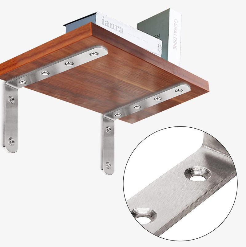 YUMORE L Bracket, 5" x 3" Max Load: 35lb/15KG Heavy Duty Stainless Steel Solid Shelf Support Corner Brace Joint Right Angle Bracket, Pack of 4 - Image 3